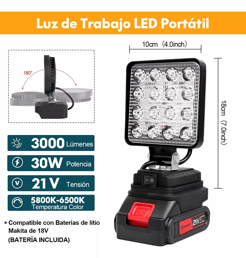 Lámpara LED Recargable de Trabajo o Camping de 3000 Lúmenes