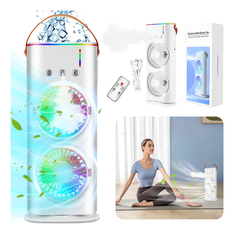 Enfriador de Aire de Escritorio LED con Doble Ventilador y 3 Niveles