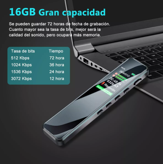 Grabadora de Voz Profesional Digital de 16 GB Recargable