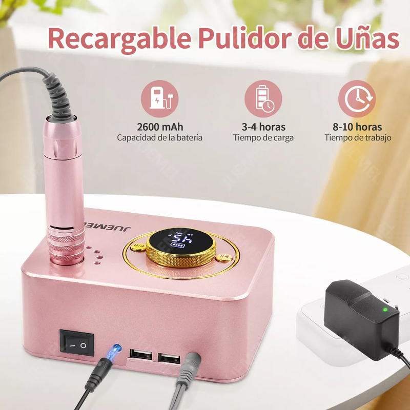 Pulidor Esmeril Profesional Recargable para Uñas 45000rpm Juemel con Luz LED