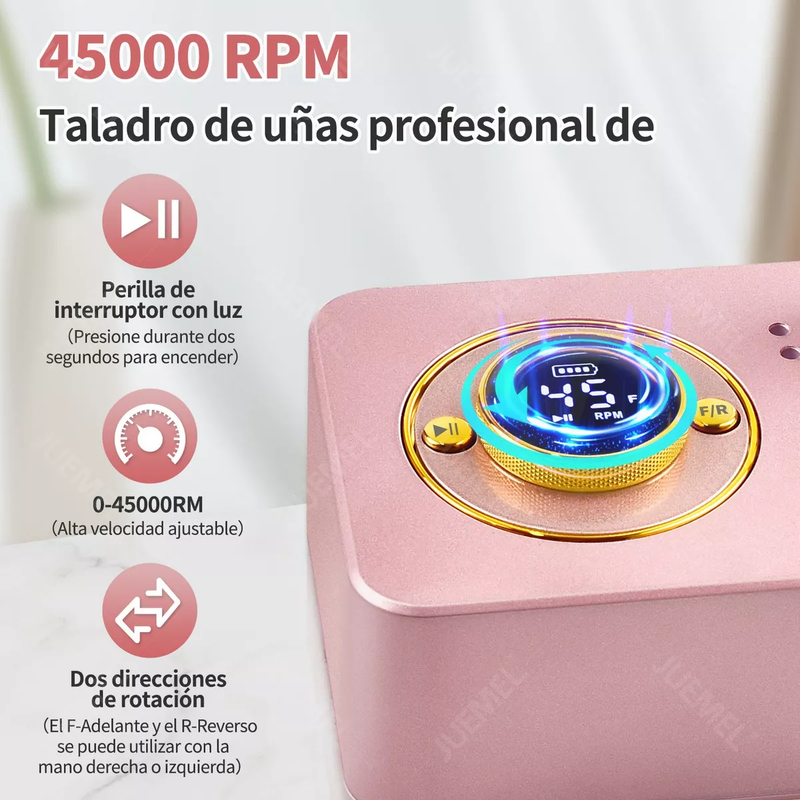 Pulidor Esmeril Profesional Recargable para Uñas 45000rpm Juemel con Luz LED