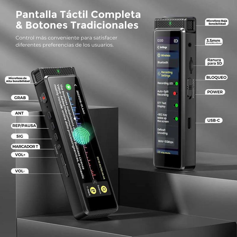 Grabadora de Voz Digital Innioasis R1 72 GB con Pantalla Táctil