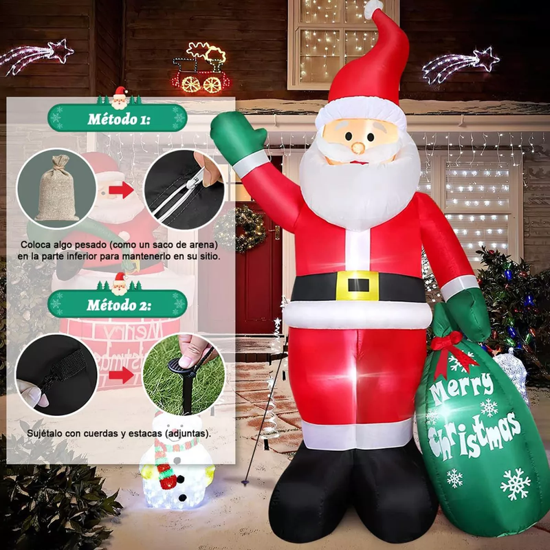 Inflable Navideño de Papá Noel de 2,4 Metros con Luz LED