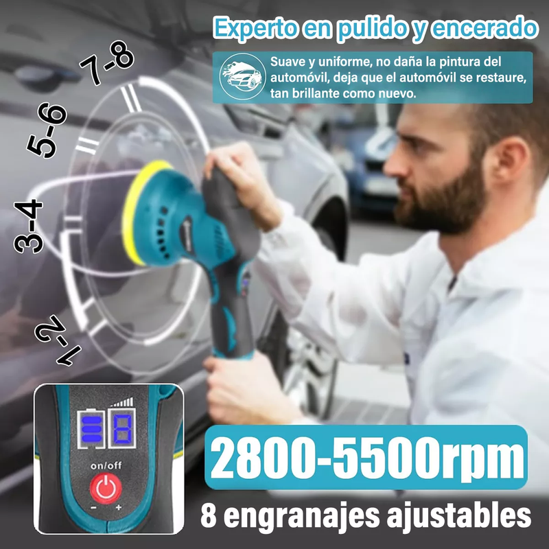 Pulidora Eléctrica de Mano Inalámbrica con 8 Velocidades y 2 Baterías