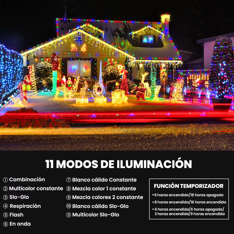 Serie Navideña de 20m con 200 Leds y 11 Modos de Iluminación IP65