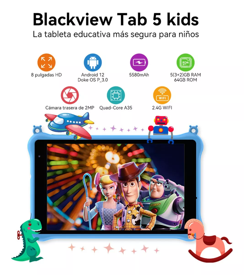 Tablet Blackview Kids de 8" 64GB Rom 5GB Ram 5580 mAh Android 12