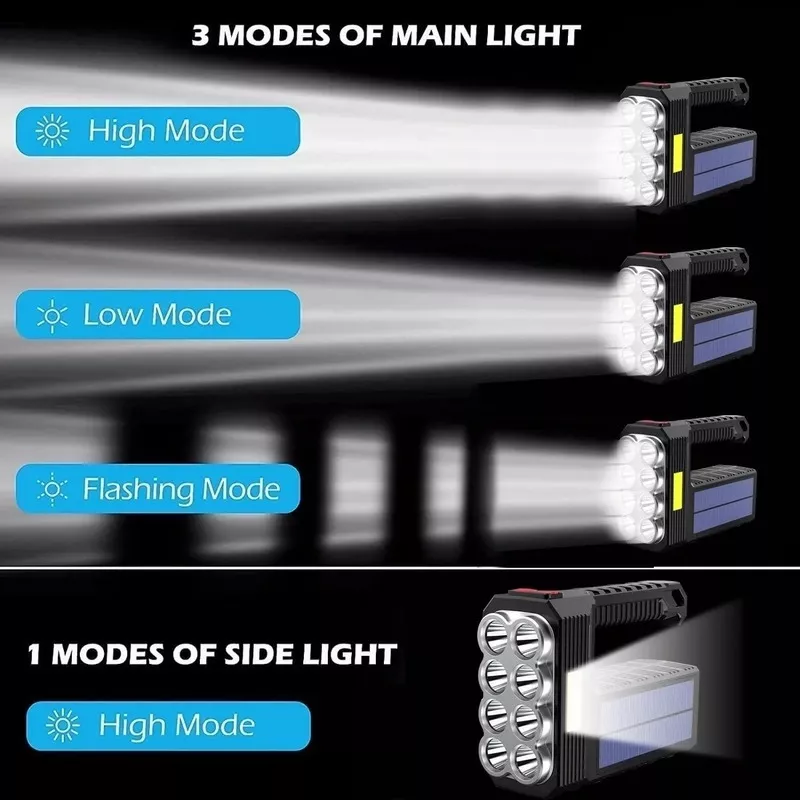 Lampara LED Táctica Solar Recargable USB Impermeable