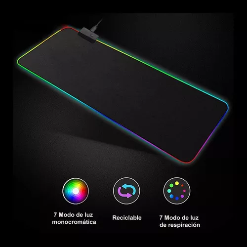 Mouse Pad Gamer RGB Antideslizante 80x30 cm Negro