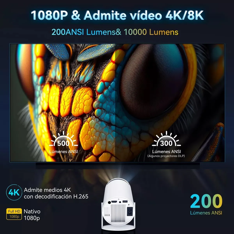 Proyector Portátil Android Wifi Bluetooth LED 1080p de 10000Lm