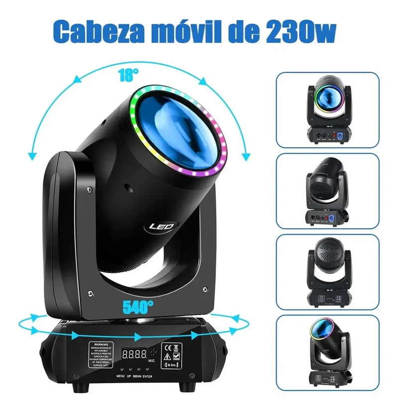 Faro Led Beam 230 W con Cabezal Móvil Giratorio Con Prisma