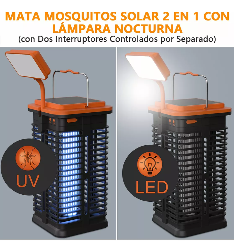 Lámpara Solar Antimosquitos con Luz Nocturna UV/LED 4000mAh