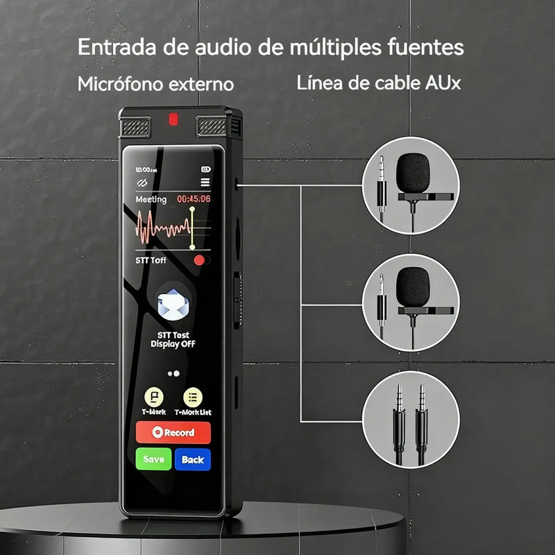Grabadora de Voz 72GB con Reducción de Ruido y Pantalla Táctil