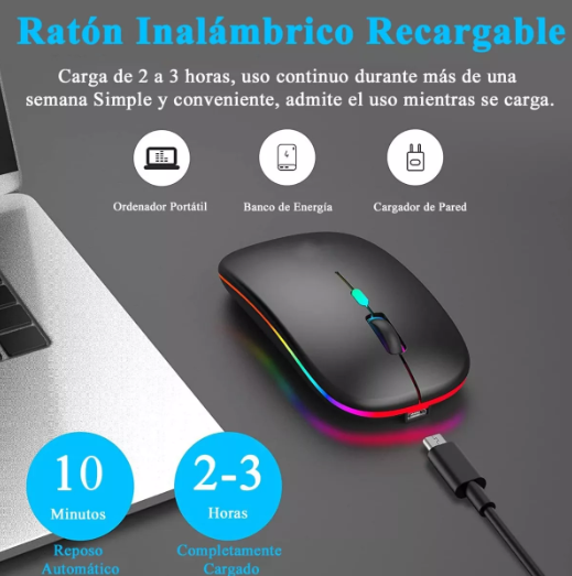 Ratón Inalámbrico Recargable Luminoso USB 2.4G