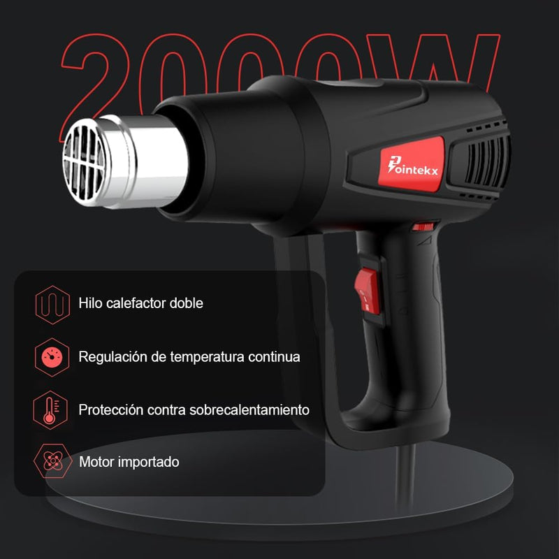 Pistola de Aire Caliente 2000W Ajustable 50-600℃, 300-500L/min