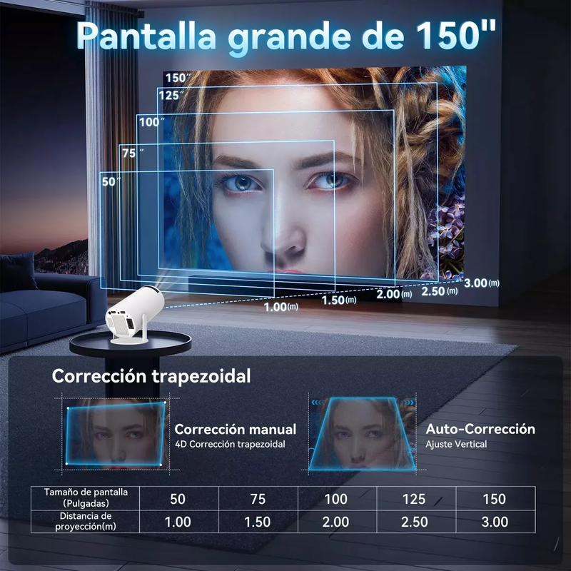 Proyector Portátil Android Wifi Bluetooth LED 1080p de 10000Lm