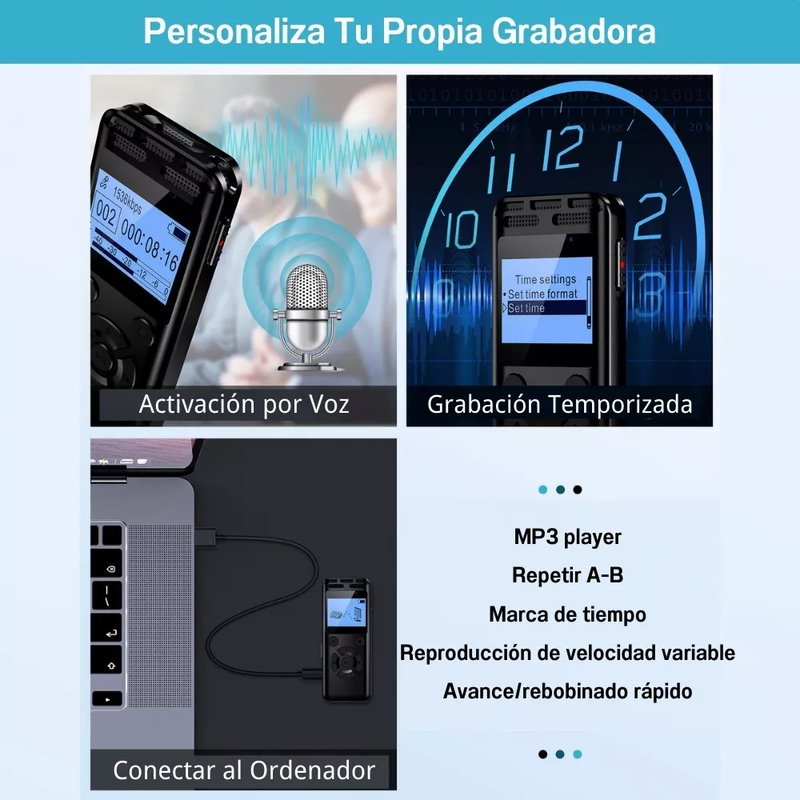 Grabadora de Voz Profesional V52 con Pantalla LCD 64GB