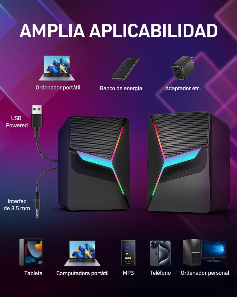 Bocinas Gaming con Luces RGB LED para PC/TV