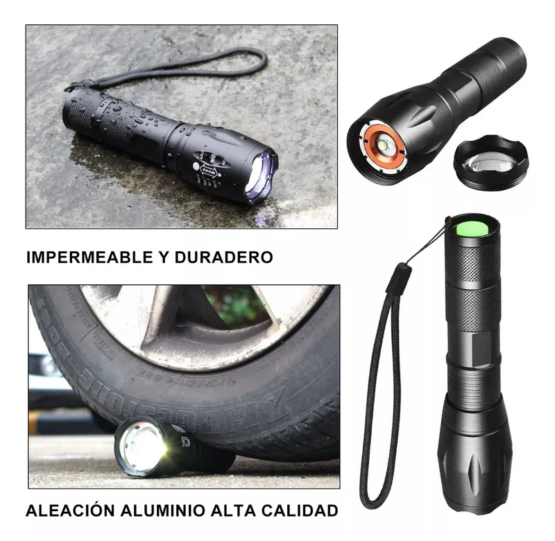 Kit de 2 Linternas LED Recargables 4000lm con 5 Modos de Luz