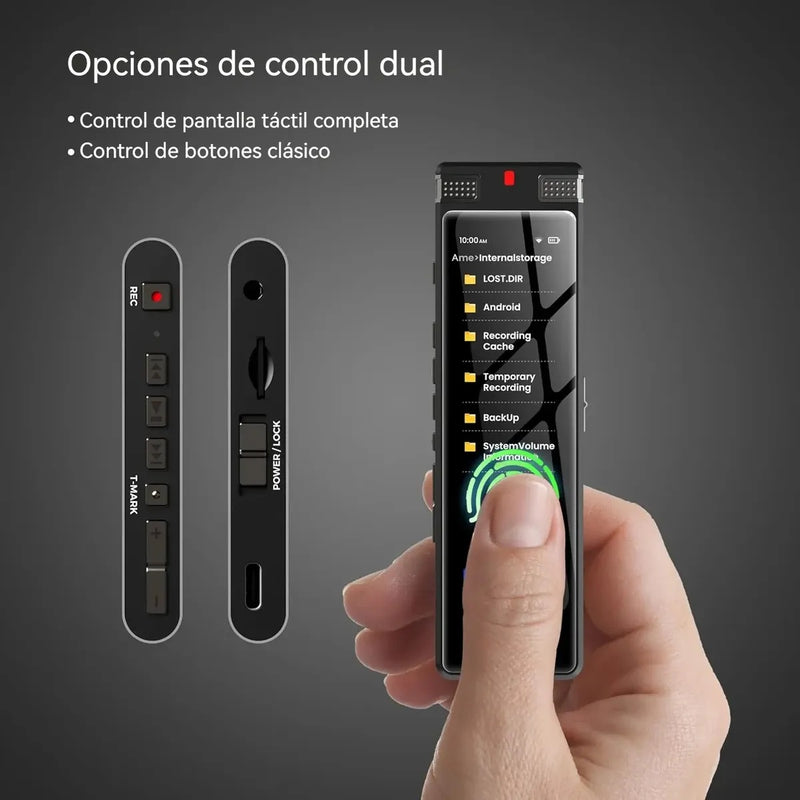 Grabadora de Voz 72GB con Reducción de Ruido y Pantalla Táctil