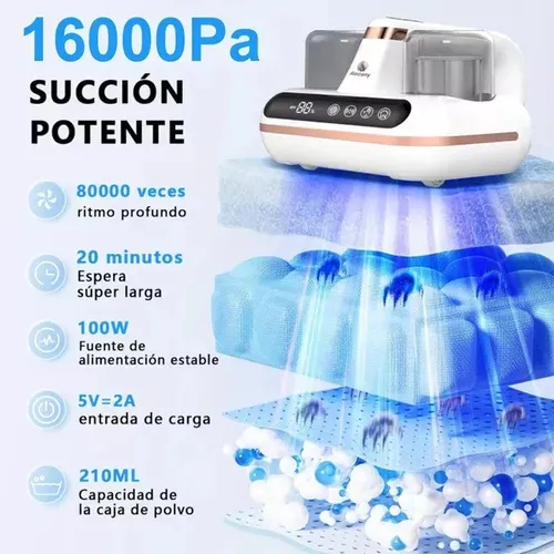 Aspirador de Cama 16000pa con Luz UV Desinfectante