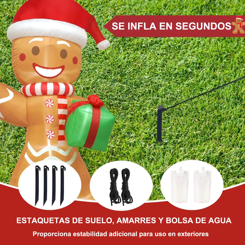 Inflable Navideño de Jengibre con Luz LED de 2.4 Metros de Altura