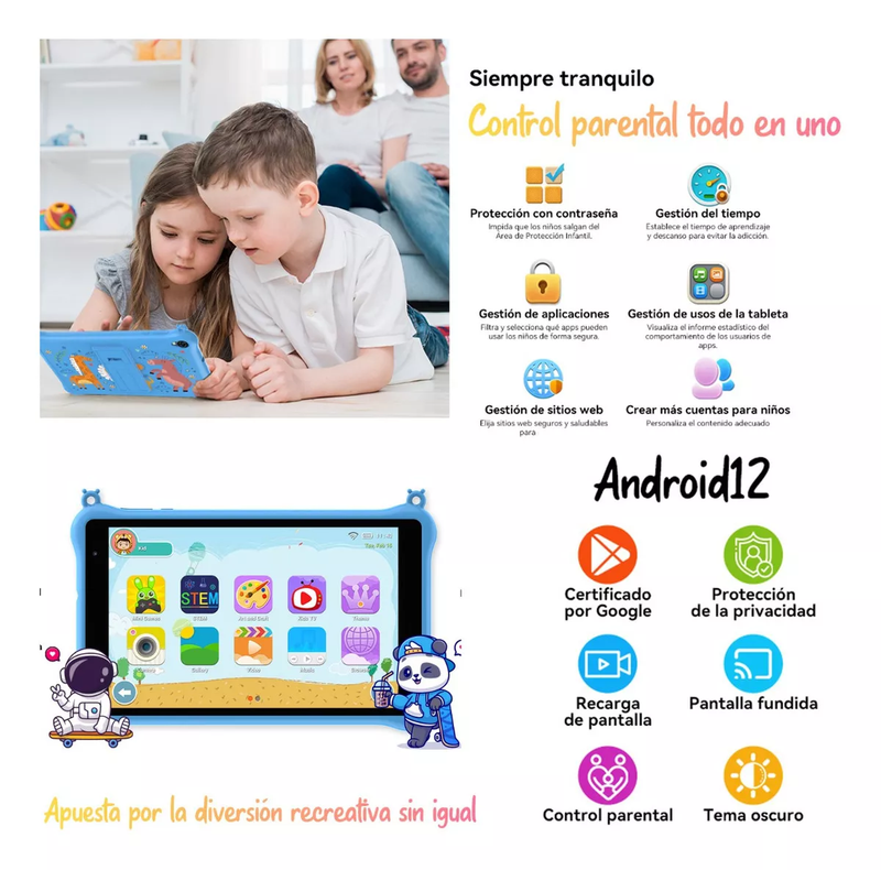 Tablet Blackview Kids de 8" 64GB Rom 5GB Ram 5580 mAh Android 12