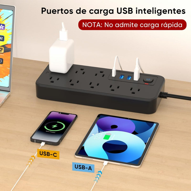 Multicontacto 12 En 1, Extensión Eléctrica con Protección contra Sobrecargas con Cable De 1.8m