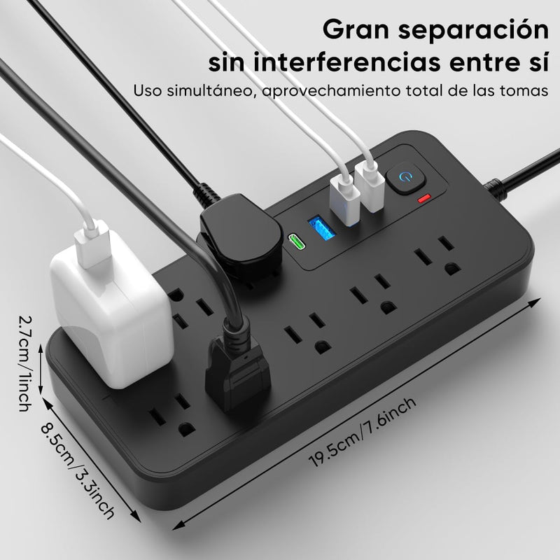 Multicontacto 12 En 1, Extensión Eléctrica con Protección contra Sobrecargas con Cable De 1.8m