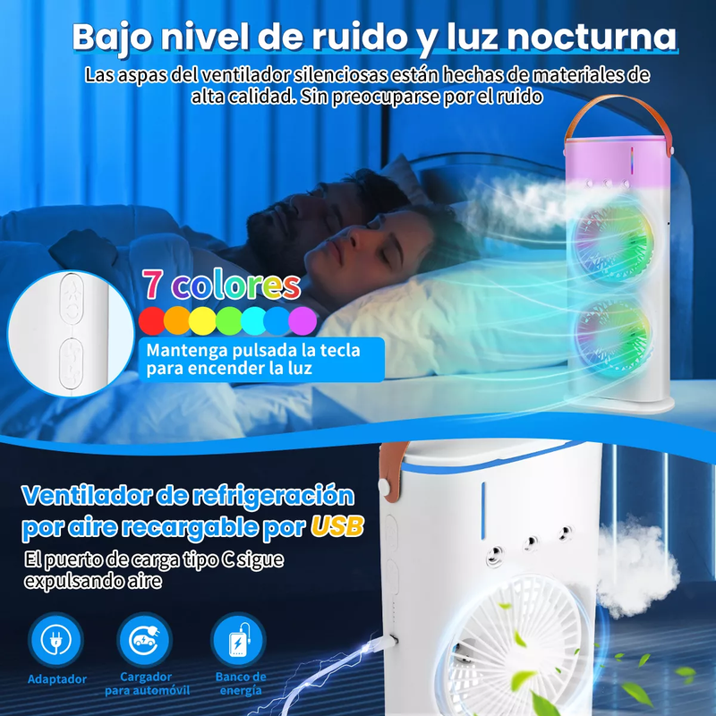 Enfriador de Aire de Escritorio LED con Doble Ventilador y 3 Niveles