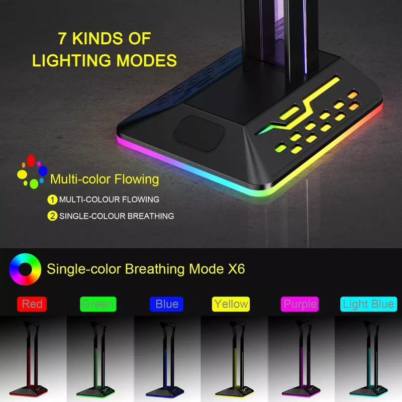 Soporte para Audífonos Gamer RGB con Puertos de Carga USB