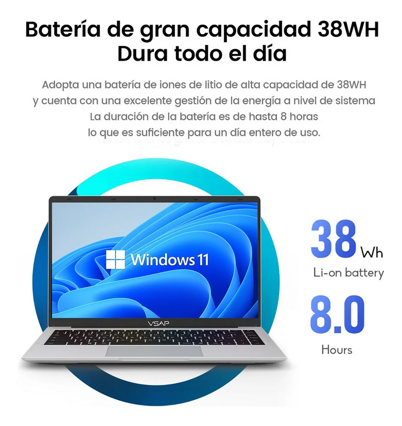Laptop VSAP Intel Celeron N4020 8GB RAM 256GB SSD Windows 11 14.1''