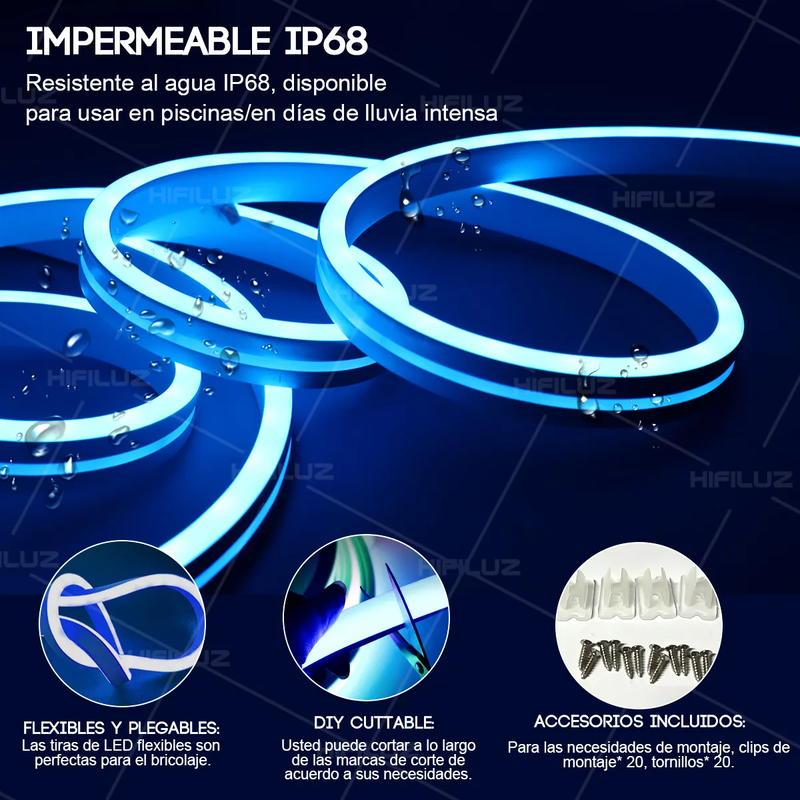 Tiras de Neon RGB Flex Hifiluz de 20mts Bluettoth Impermeables