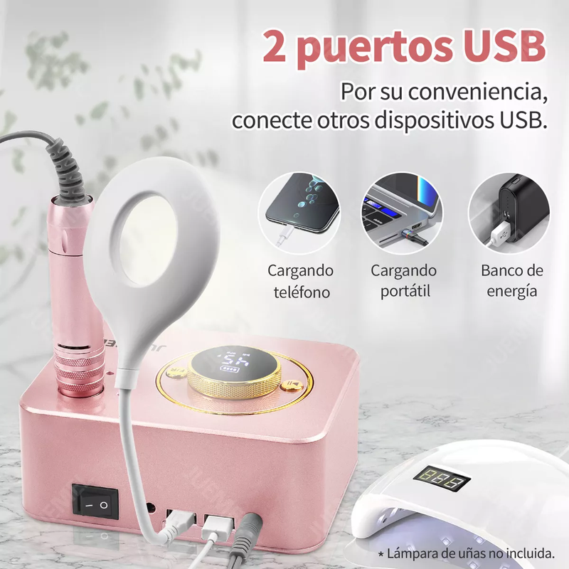 Pulidor Esmeril Profesional Recargable para Uñas 45000rpm Juemel con Luz LED