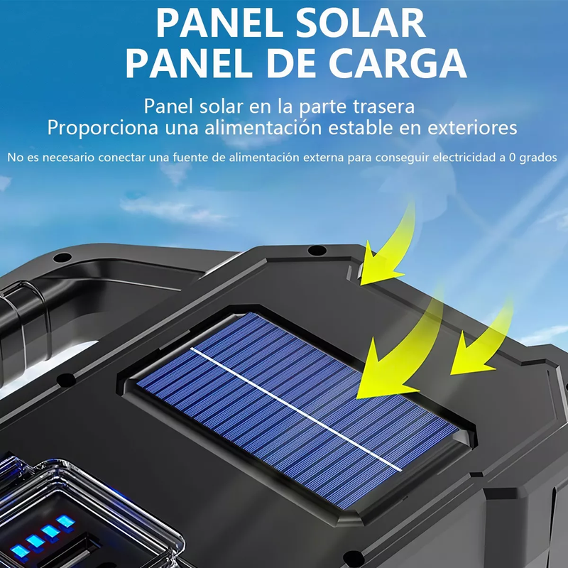 Linterna LED de Mano Portátil y Recargable con Panel Solar y USB