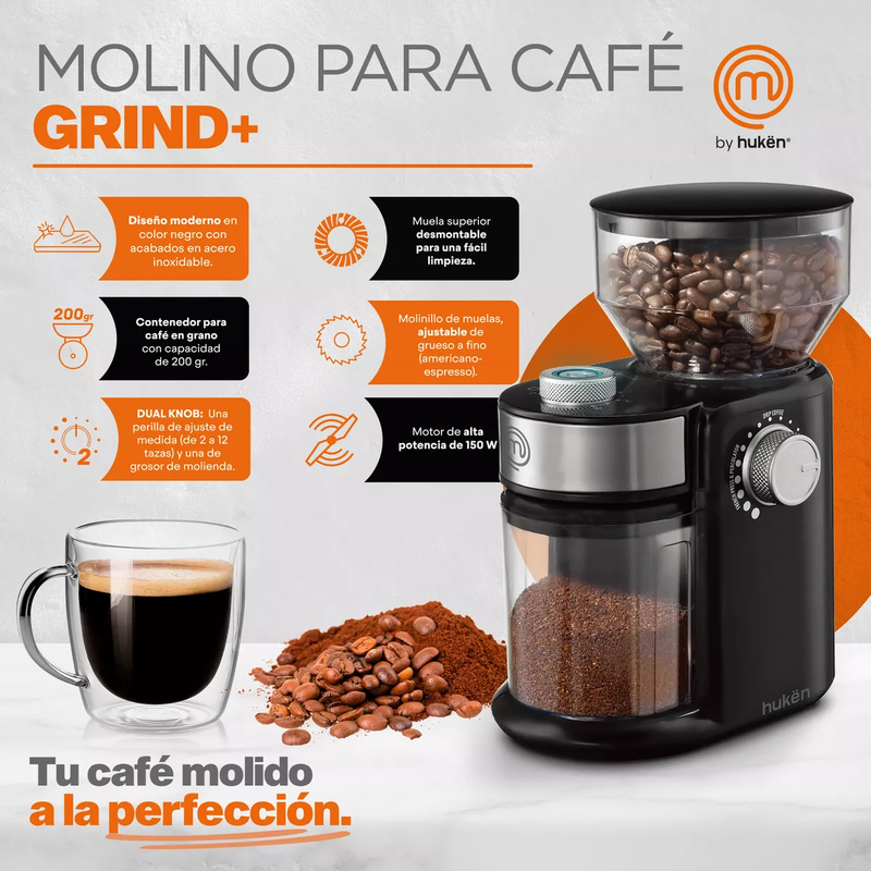 Molino Para Café Eléctrico 200g Negro Masterchef