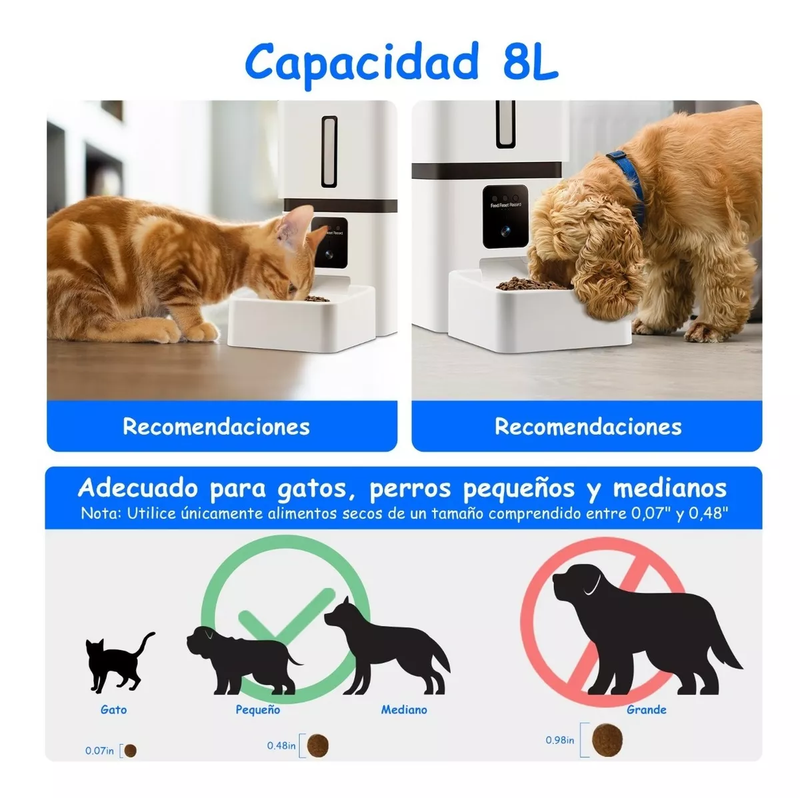 Alimentador Automático para Mascotas 8L con Cámara 2.4/5g Wifi App