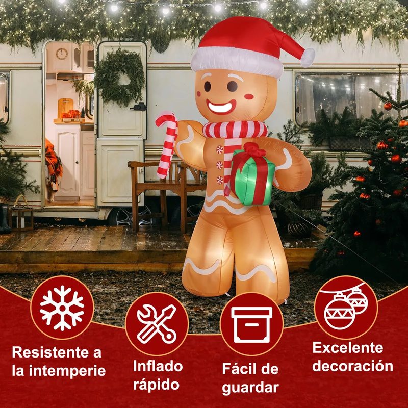 Inflable Navideño de Jengibre con Luz LED de 2.4 Metros de Altura