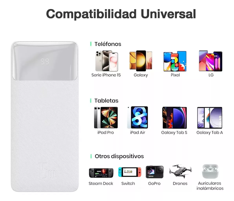 Power Bank de 10000 mAh Baseus 15W UCB-C con Pantalla Digital