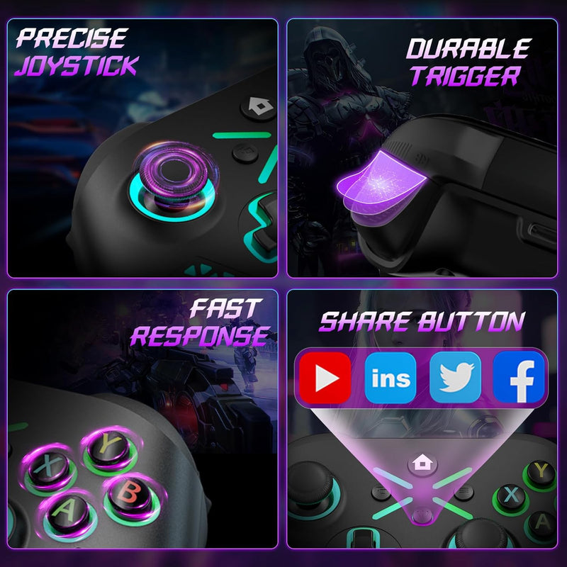 Mando Inalámbrico RGB para Xbox y PC con Botones Programables y Turbo