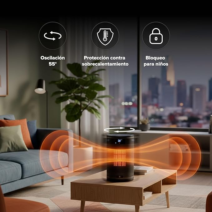 Calentador Eléctrico Portátil AVERA CAL03 con Control Remoto, Pantalla Digital y 2 Potencias