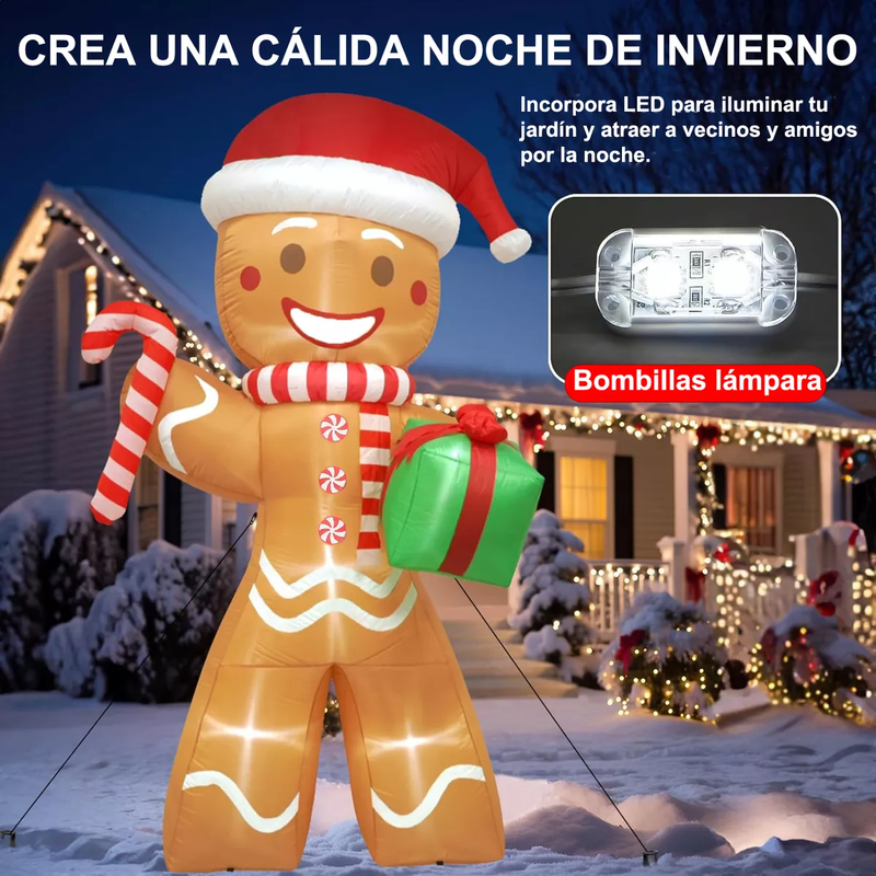 Inflable Navideño de Jengibre con Luz LED de 2.4 Metros de Altura