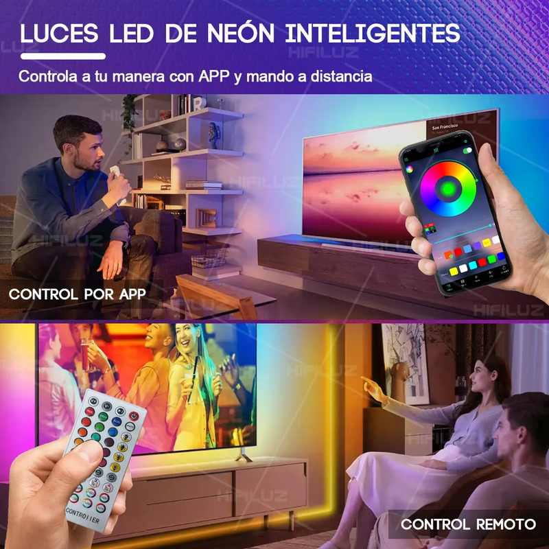 Tiras de Neon RGB Flex Hifiluz de 20mts Bluettoth Impermeables