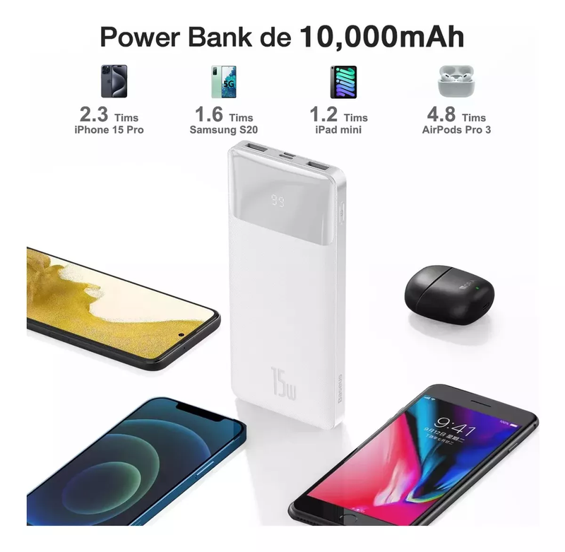 Power Bank de 10000 mAh Baseus 15W UCB-C con Pantalla Digital