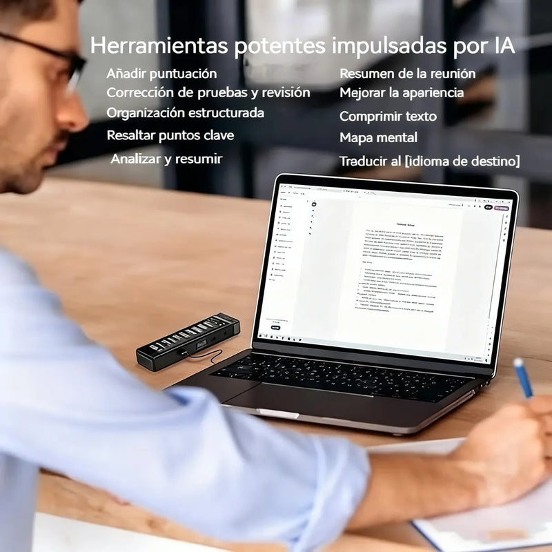 Grabadora de Voz 72GB con Reducción de Ruido y Pantalla Táctil