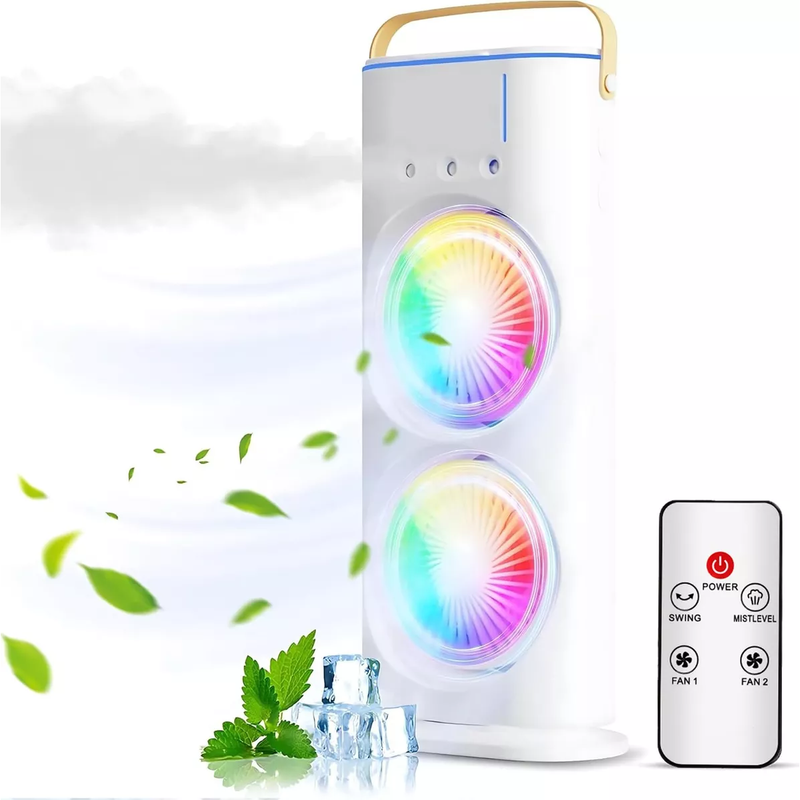 Enfriador de Aire de Escritorio LED con Doble Ventilador y 3 Niveles