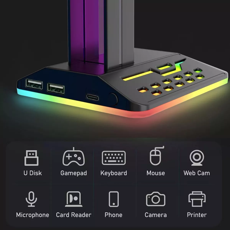 Soporte para Audífonos Gamer RGB con Puertos de Carga USB