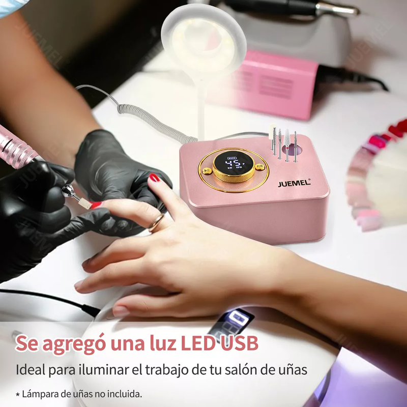 Pulidor Esmeril Profesional Recargable para Uñas 45000rpm Juemel con Luz LED