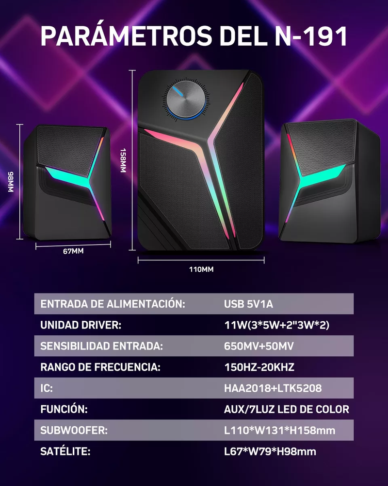 Bocinas Gaming con Luces RGB LED para PC/TV