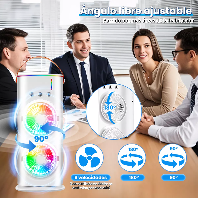 Enfriador de Aire de Escritorio LED con Doble Ventilador y 3 Niveles