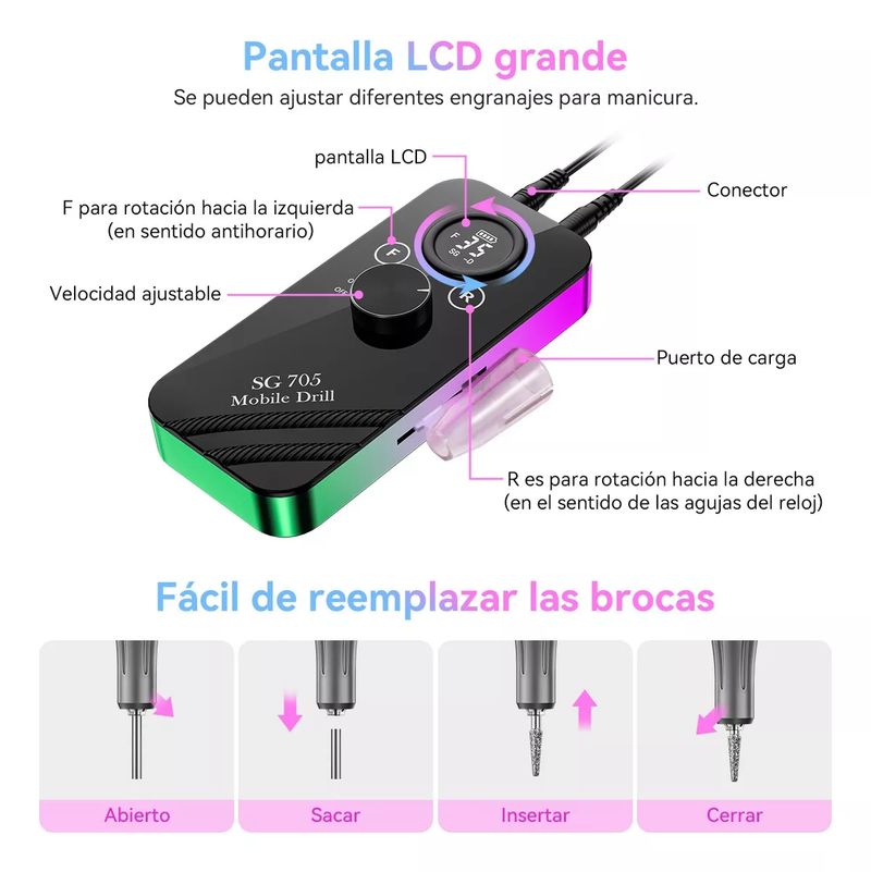 Pulidor De Uñas Esmeril Profesional Portátil 35000 RPM